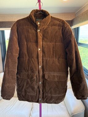 GAP Brown Corduroy Puffer Jacket Medium Quilted Utility Winter Coat EUC 70’s isp